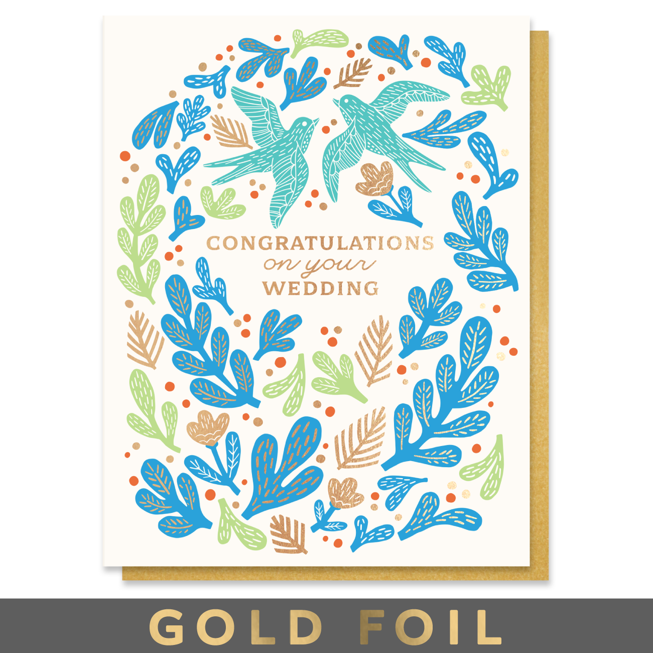 Bird Wedding Congratulations Card with Gold Foil