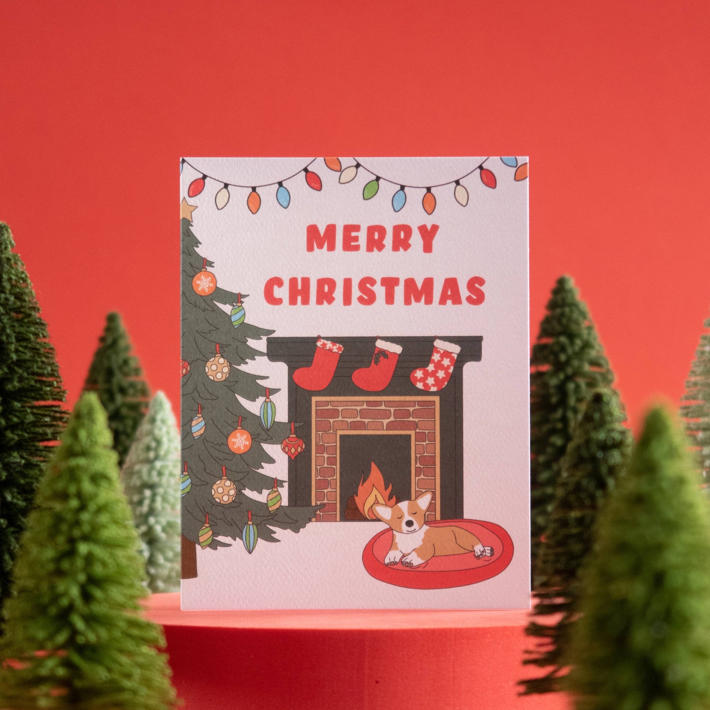 Corgi Fireplace Christmas Card