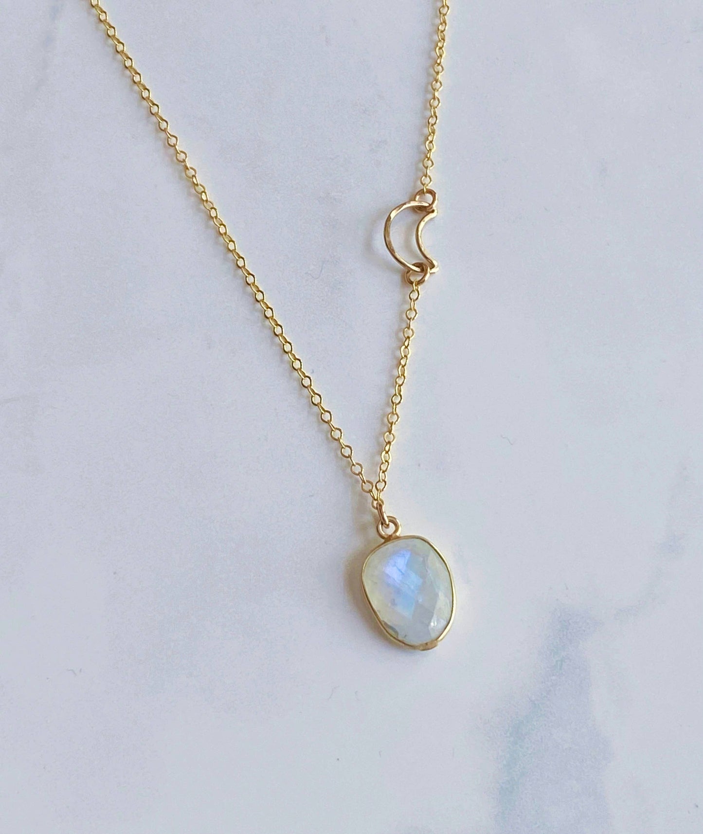 Moonstone and crescent necklace