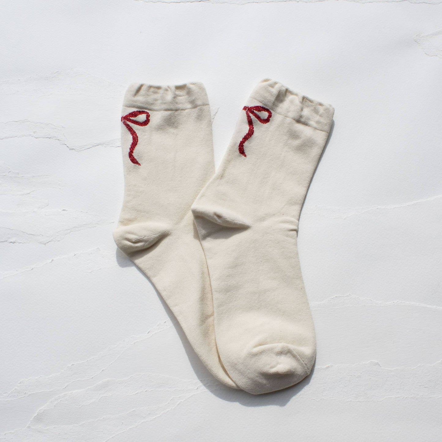 Women's Holiday Ribbon Bow Casual Socks | Cream