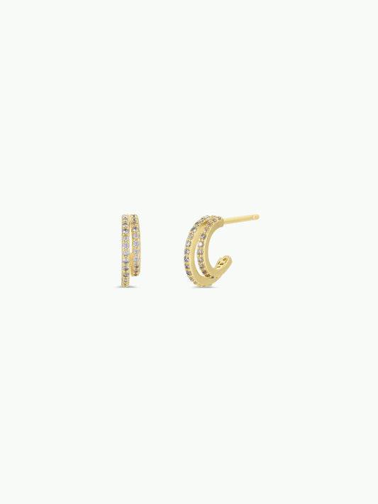 Double Champagne Hoop - Gold Earrings