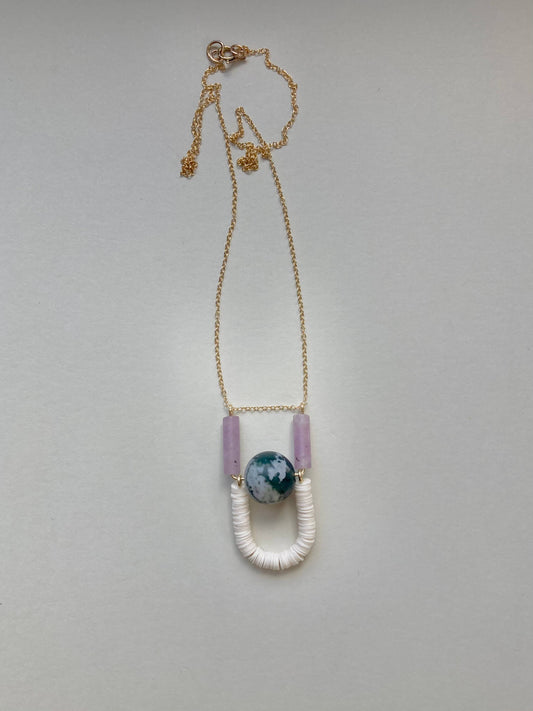 The Object Pendant - Modern Gemstone Necklace on Gold Chain: Moss Agate