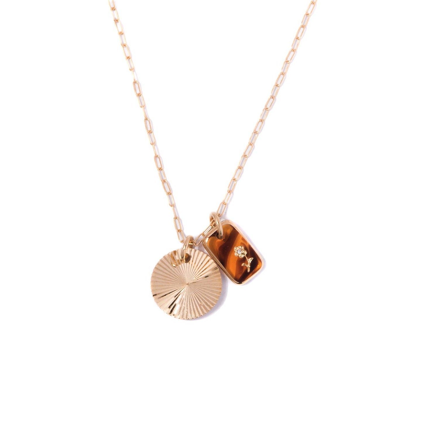 Tortoise Glass & Sunburst Charm Necklace | 18"