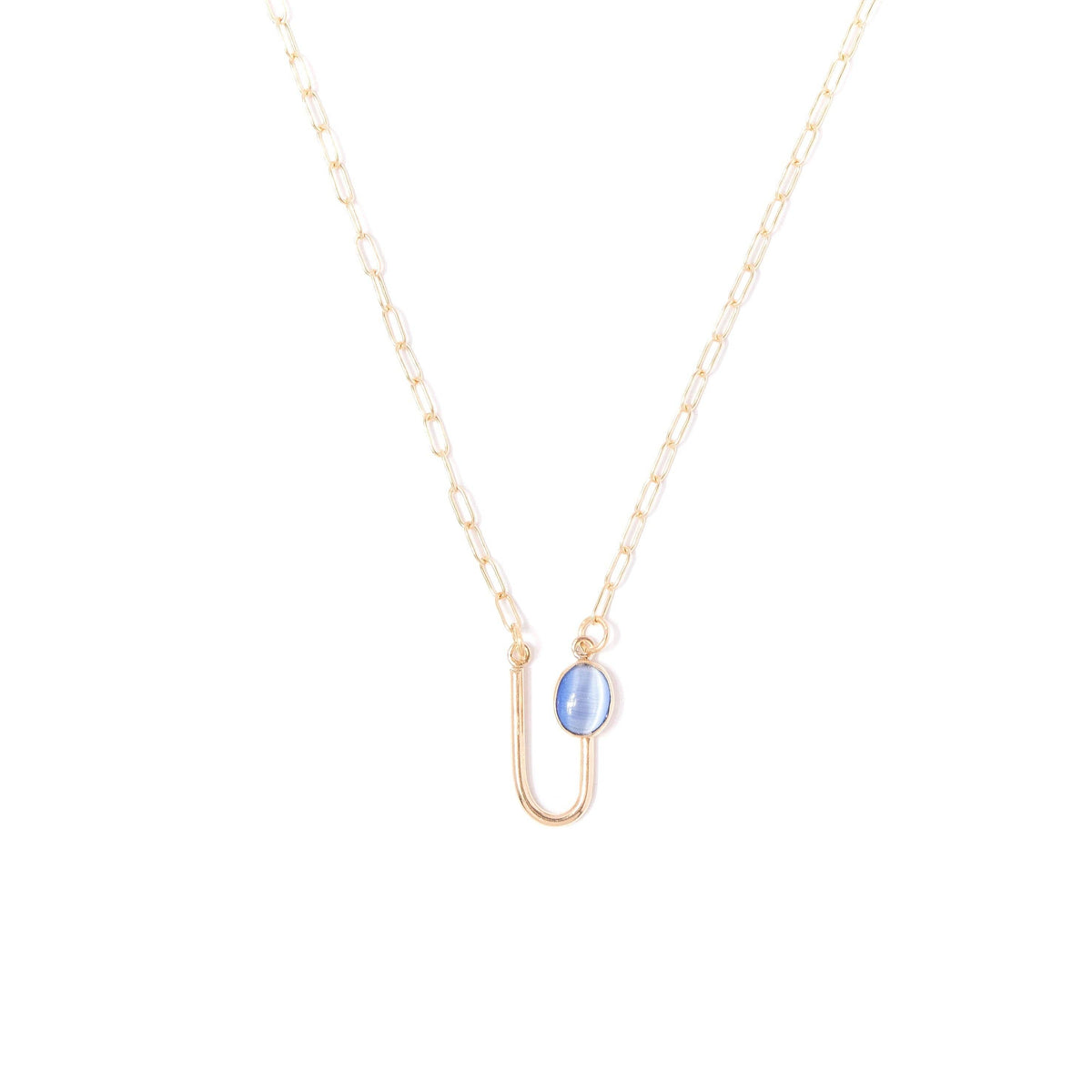 Blue Moonstone Asymmetrical Arch Necklace: 17"