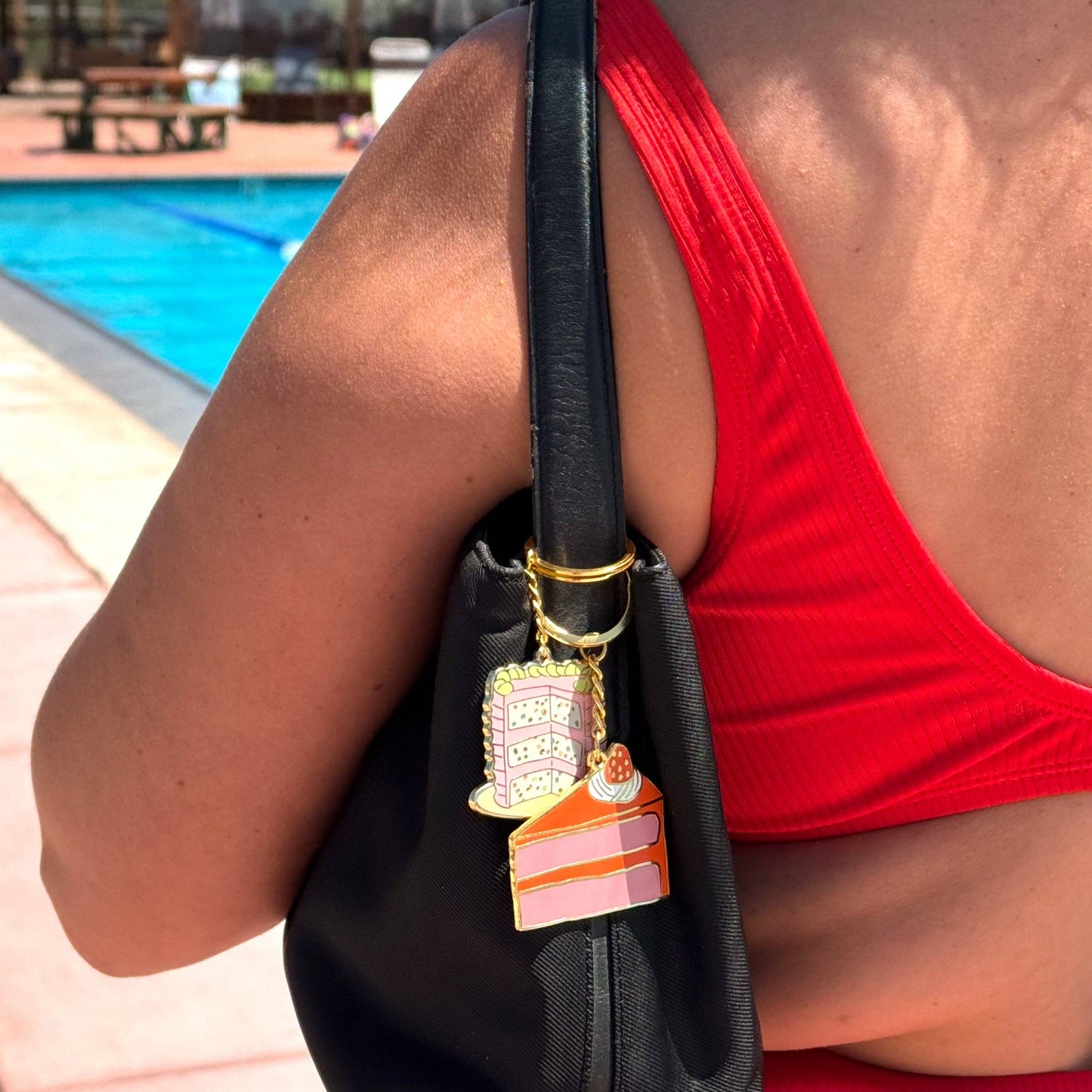 Cake Slice Enamel Bag Charm & Keychain