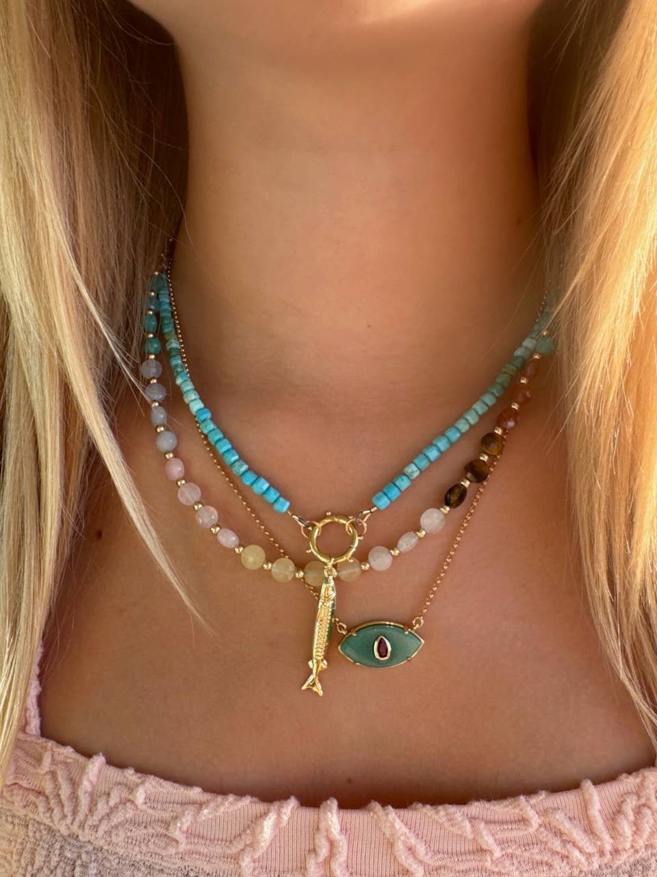 Lani Turquoise and Gold Fish Necklace