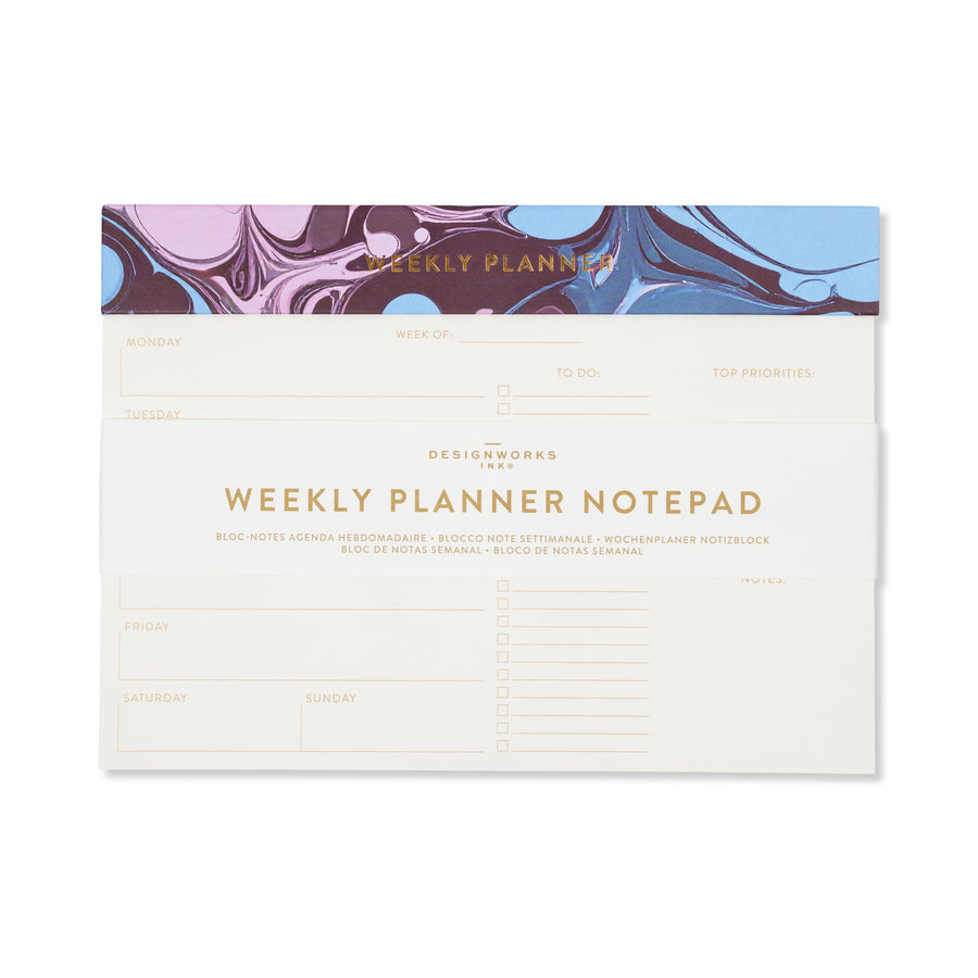 Weekly Planner Notepad | Burgundy Sky Marbling