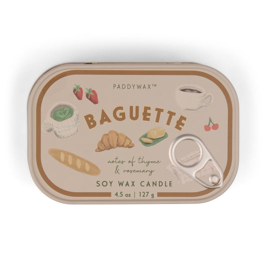 Paddywax Bistro 4.5 oz Printed Tin Candle | French Baguette