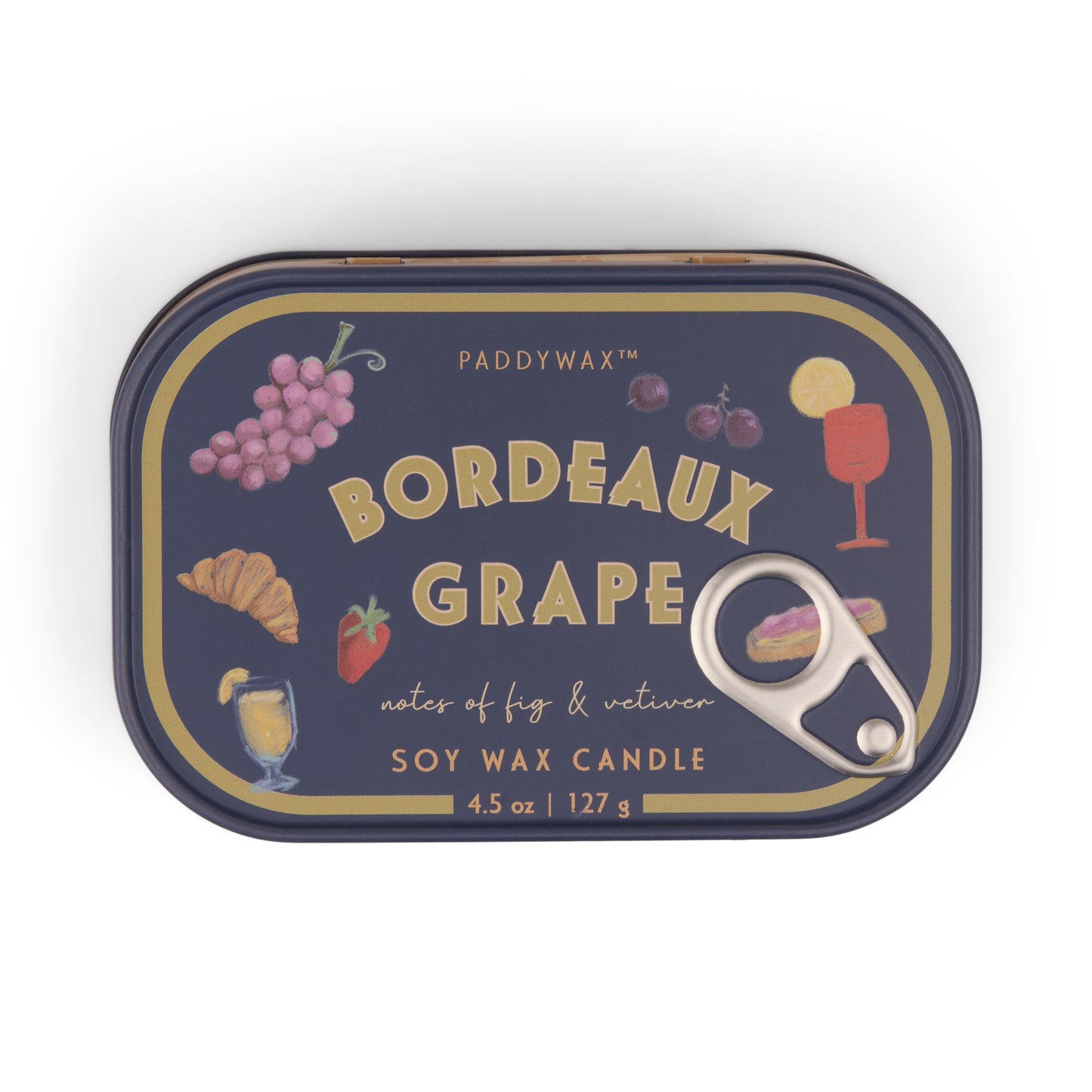 Paddywax Bistro 4.5 oz Printed Tin Candle | Bordeuax Grape