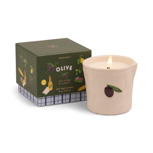 Paddywax Bistro 8 oz White Ceramic Candle | Fig & Olive