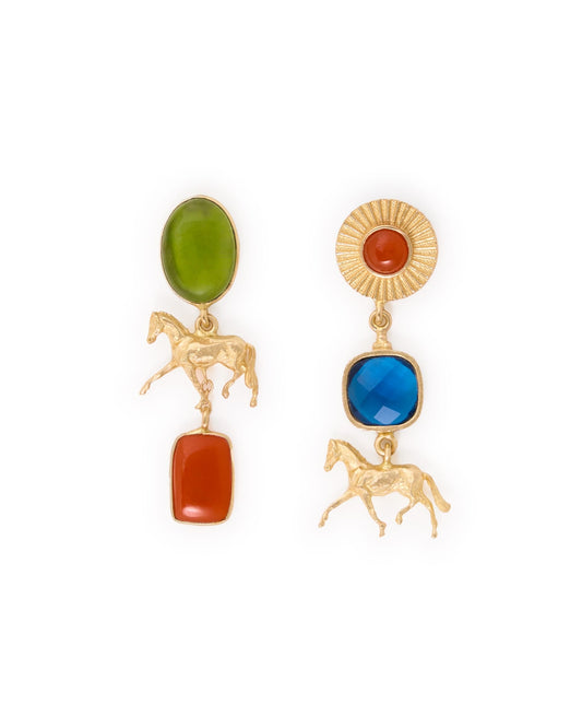 Calliope Horse Glass And Carnelian Stone Earrings