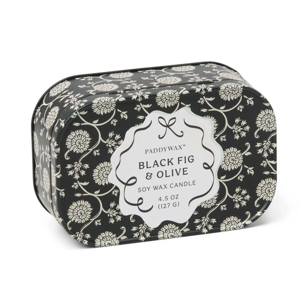 Paddywax 4.5 oz Cherie Printed Tin Candle | Black Fig & Olive