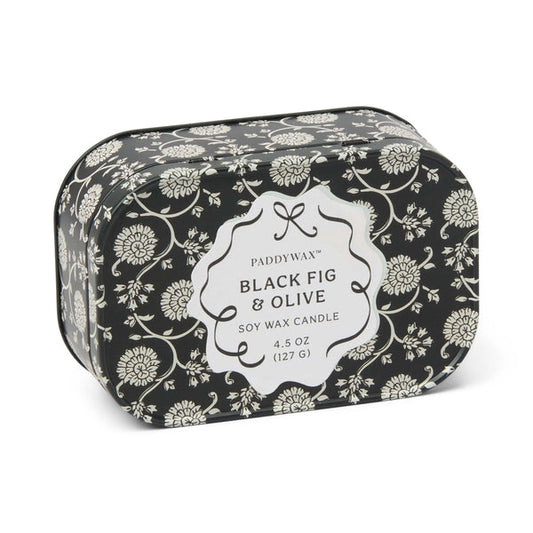 Paddywax 4.5 oz Cherie Printed Tin Candle | Black Fig & Olive