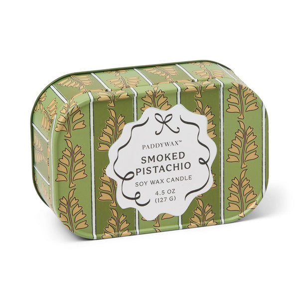 Paddywax 4.5 oz Cherie Printed Tin Candle | Smoked Pistachio