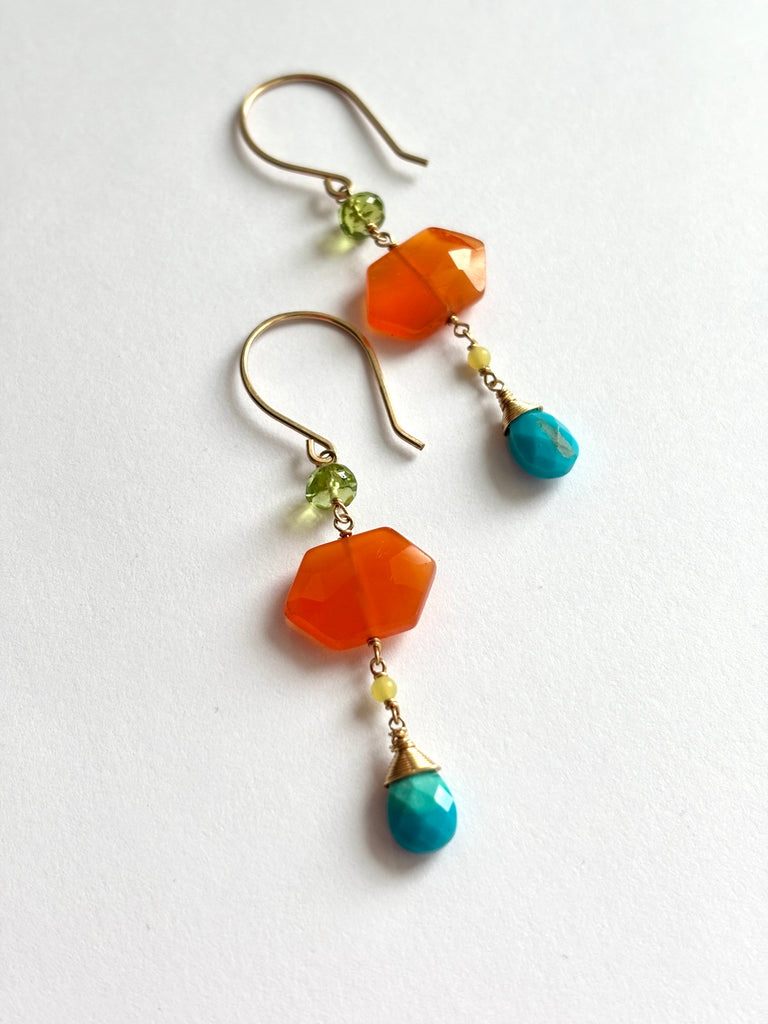 Brights Earrings | GF Turquoise, Yellow Jade, Carnelian, Peridot