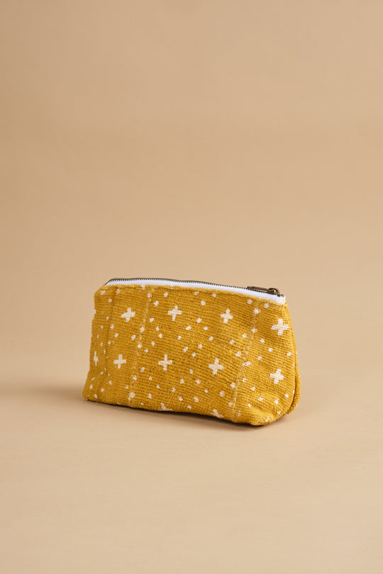 Cosmetic Bag | Mustard Crosses & Dots