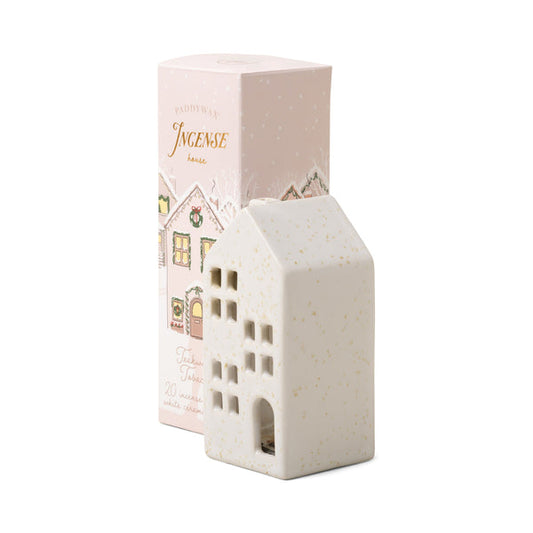 Paddywax Ceramic Incense Cottage, White Teakwood Tobacco