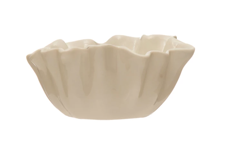 Stoneware Fluted Bowl, White, 4" Round