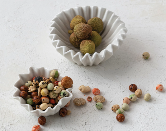 Stoneware Fluted Bowl, White, 6" Round