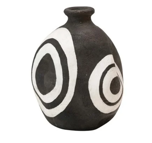 Handmade Black Terracotta Vase with Circles