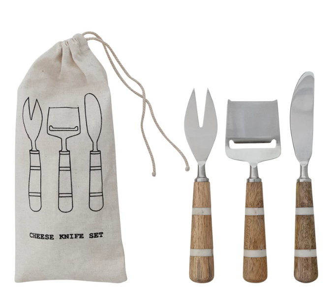 Stainless Steel Cheese Knives with Mango Wood & Resin Handles