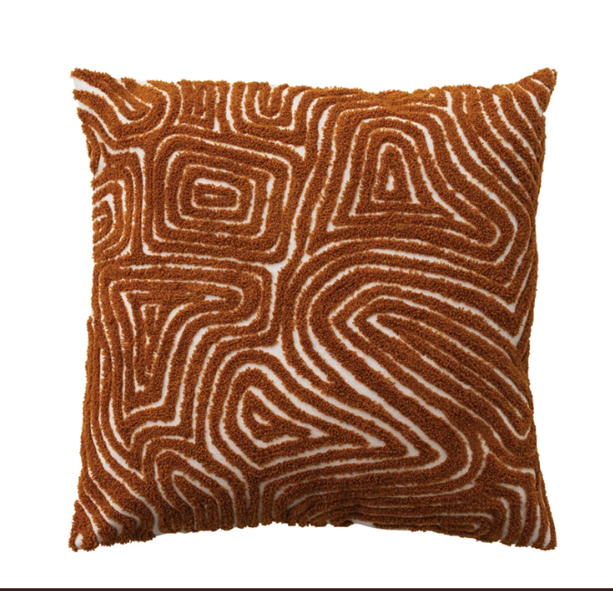 Square Cotton Pillow with Tufted Design, Brown & Natural