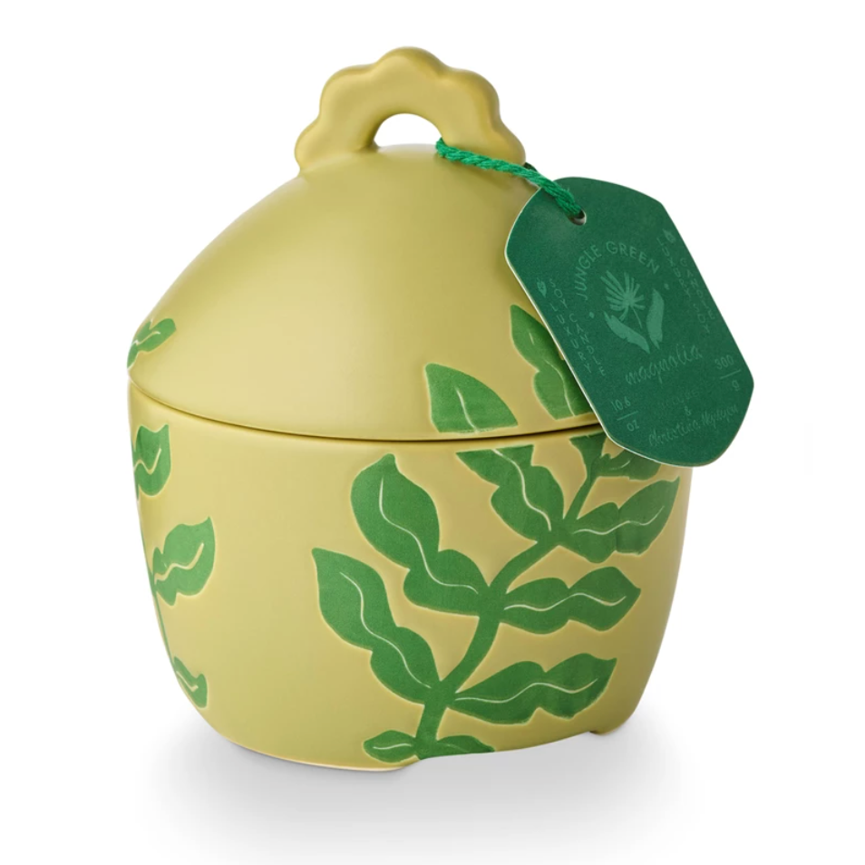 Illume 10.6 oz Sun Terrace Lidded Ceramic Candle | Jungle Green Magnolia