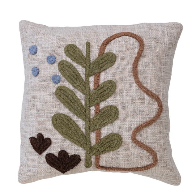 Square Cotton Slub Pillow w/ Tufted Design, Multi Color