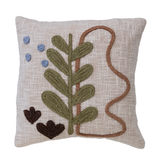 Square Cotton Slub Pillow w/ Tufted Design, Multi Color