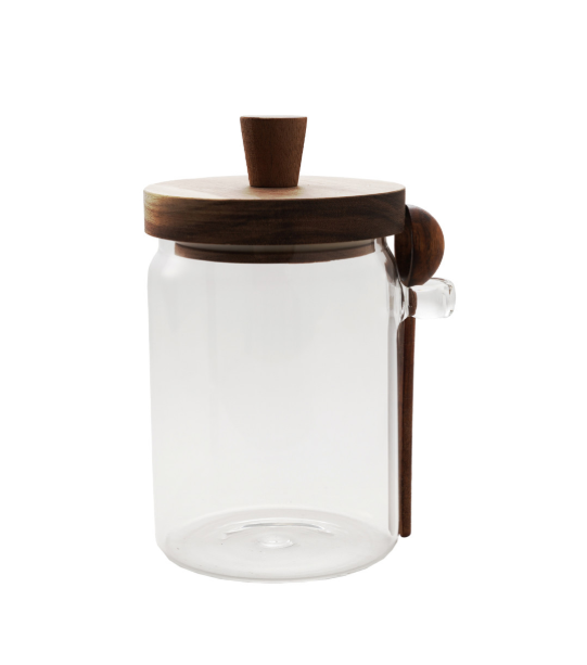Glass Canister with Wood Lid & Spoon