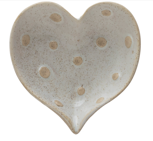 Stoneware Heart Shaped Dish w/ Dots