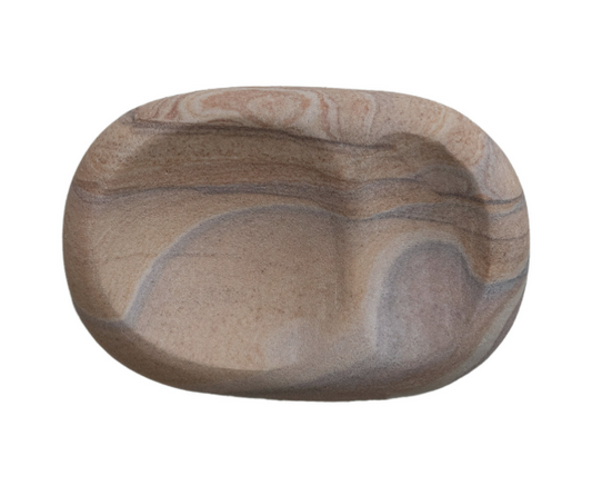 Decorative Sandstone Dish w/ 2 Sections