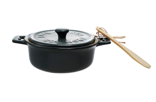 Stoneware Black Brie Baker w/ Bamboo Spreader
