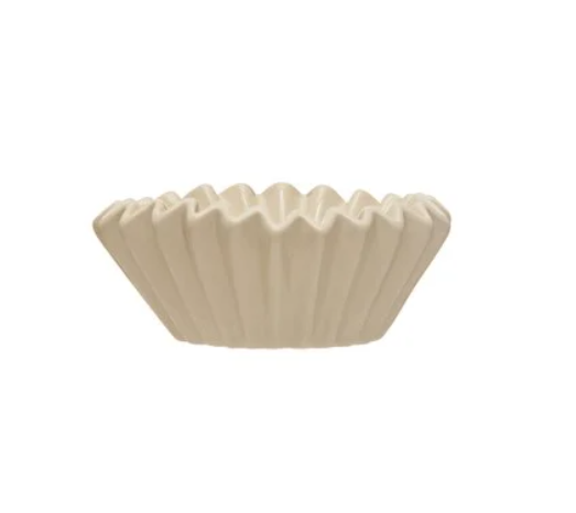 Stoneware Fluted Bowl, White, 6" Round