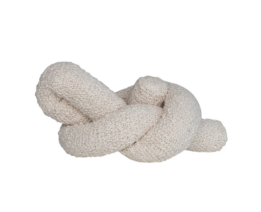 Woven Cotton Bouclé Knot Pillow, Cream Color