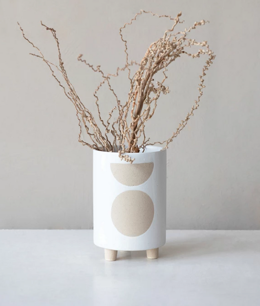 Stoneware Footed Planter with Circle Design