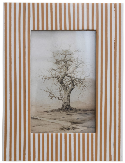 Resin Striped Photo Frame, White & Caramel (Holds 4" x 6" Photo)
