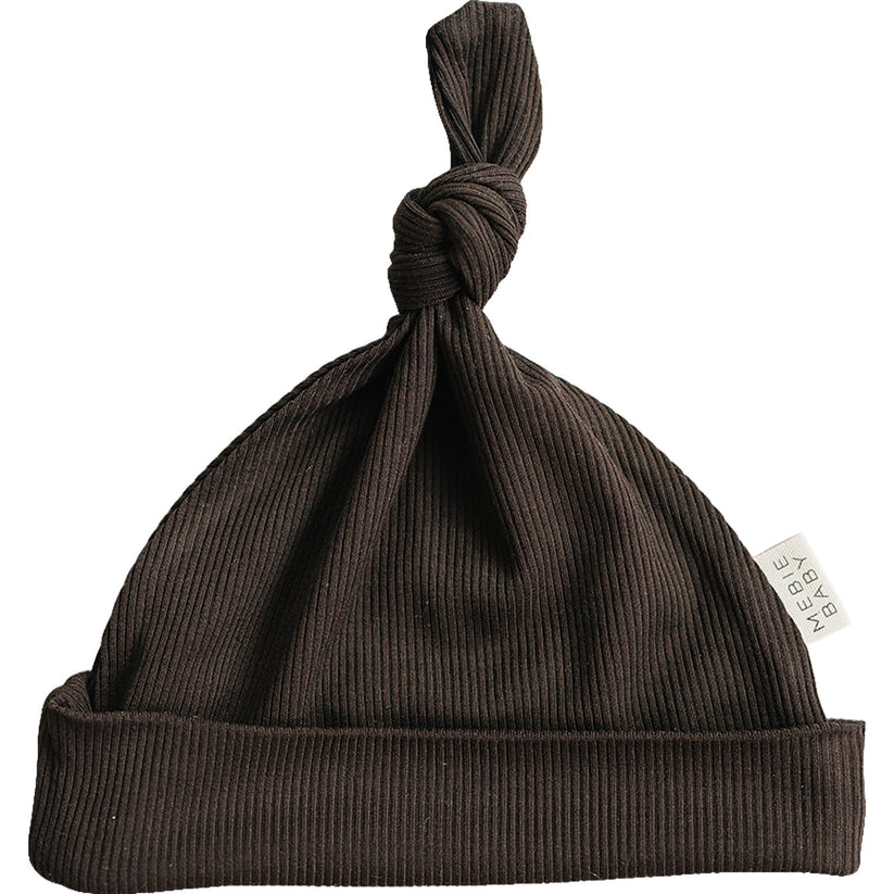 Brown Ribbed Bamboo Newborn Knot Hat