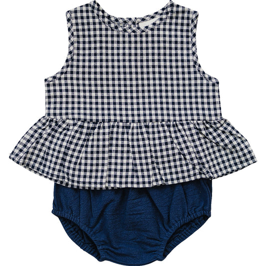 Navy Gingham Peplum