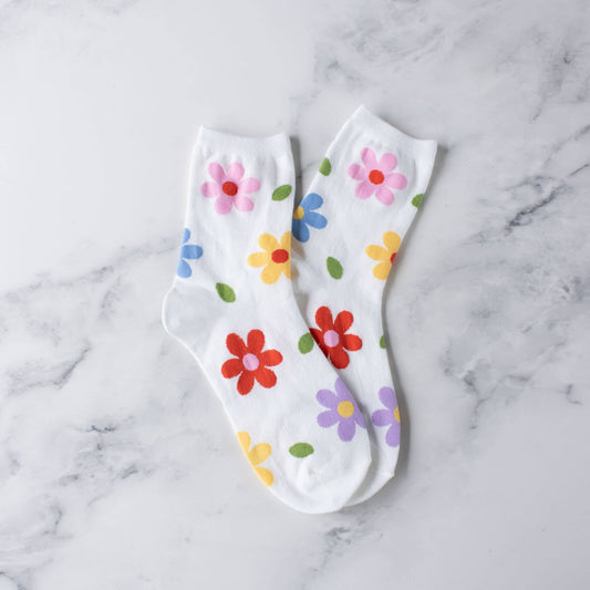 Nora Floral Casual Socks: Ivory