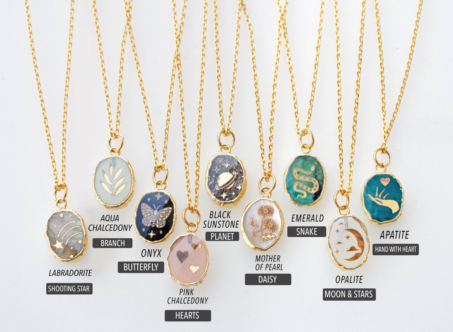 Gemstone Symbol 16" Necklaces | Opalite Moon + Stars