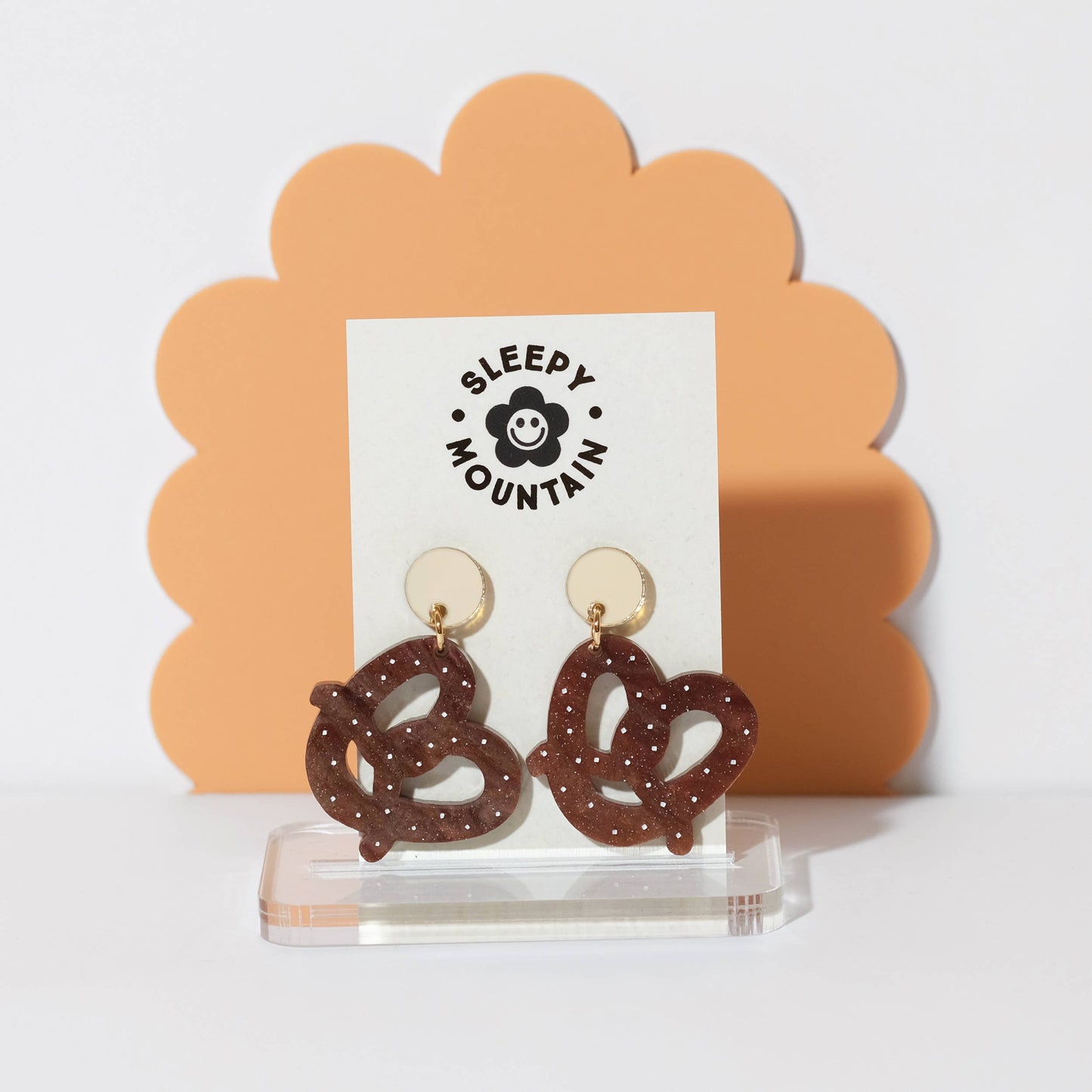 Pretzel Dangle Earrings | Acrylic | Brown