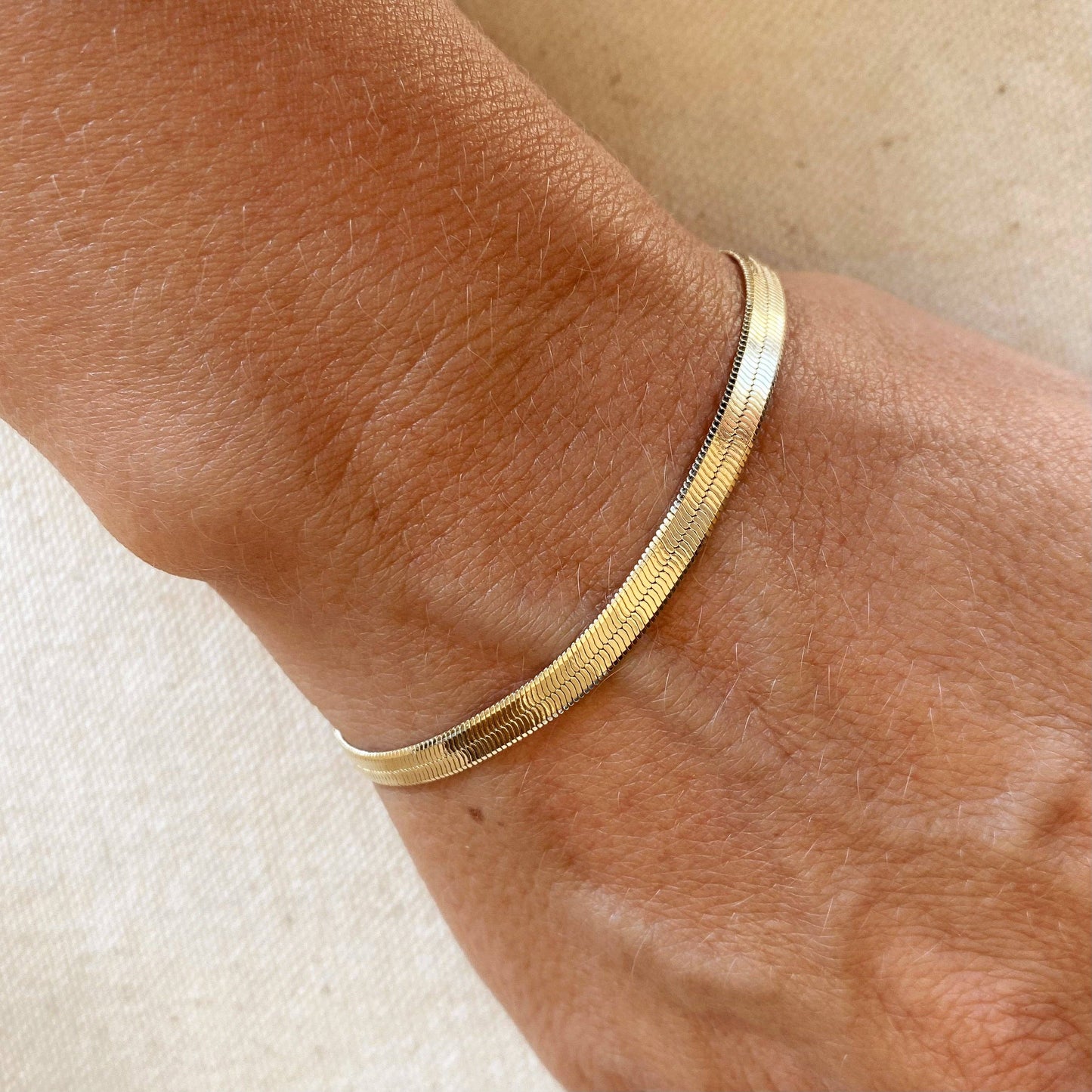 18k Gold Filled 4mm Herringbone Bracelet | 6 inches