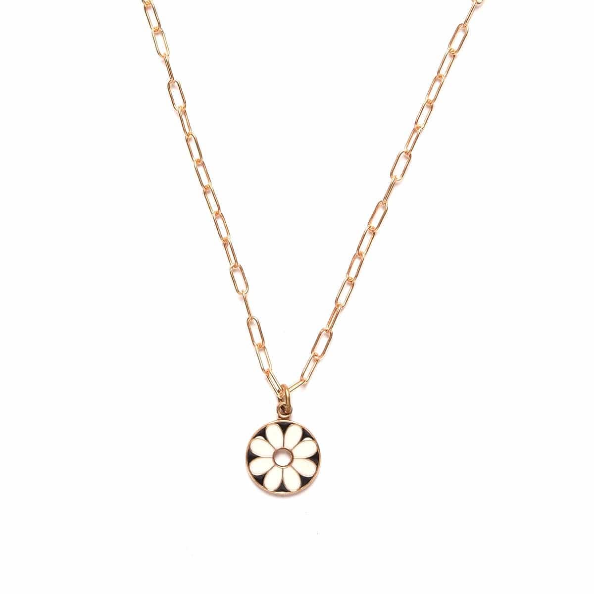 Flower Power Charm Necklace in White & Black: 17" / 14kt gold filled