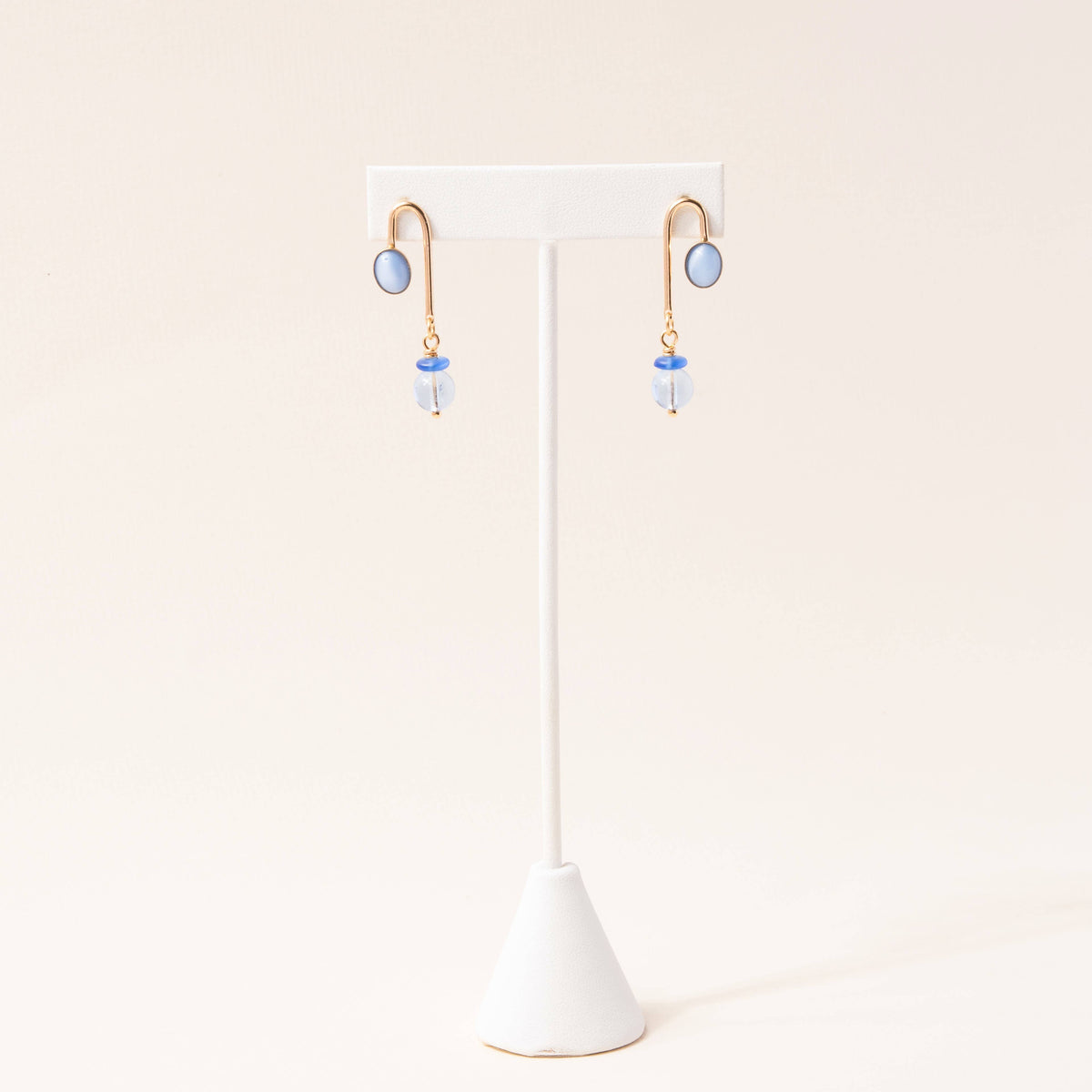 Blue Moonstone Asymmetrical Arch Earrings