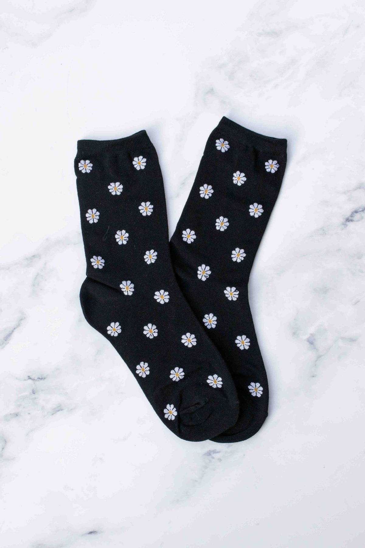 Daisy Pattern Socks: Black Multi