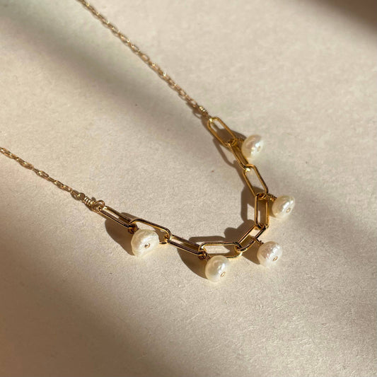 Mini Pearl Chain Necklace: 14k Gold Fill