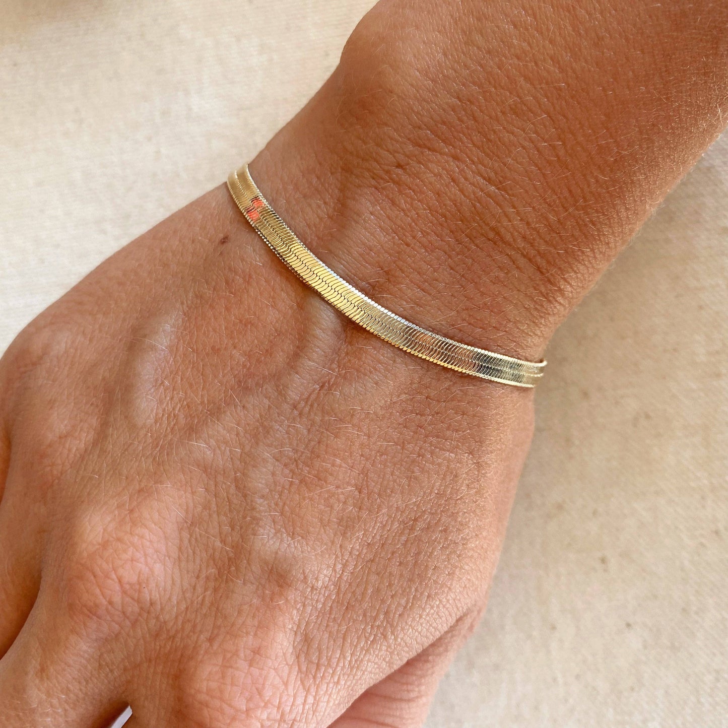 18k Gold Filled 4mm Herringbone Bracelet | 6 inches