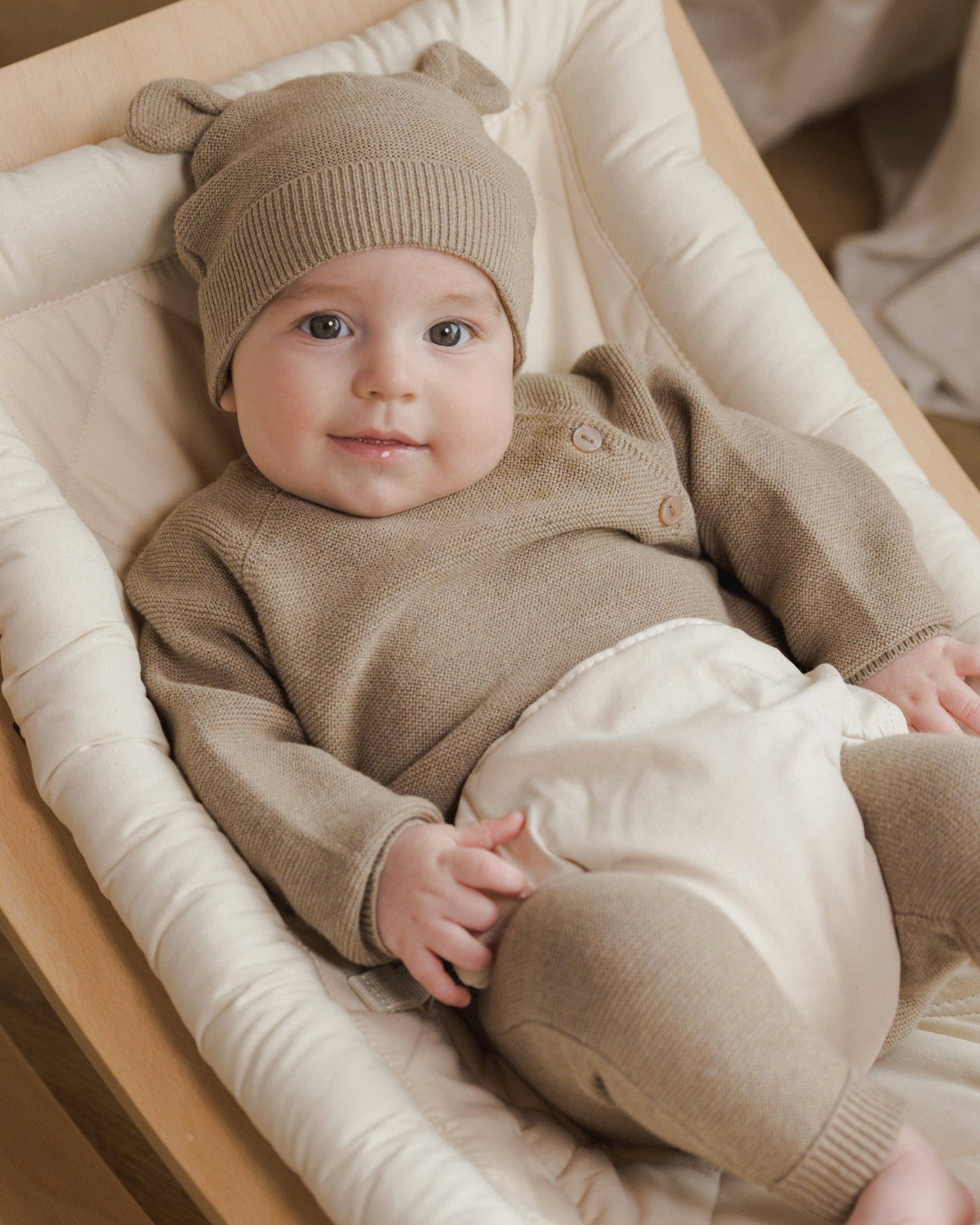 Baby Bear Beanie Heathered Mocha: 0-3M
