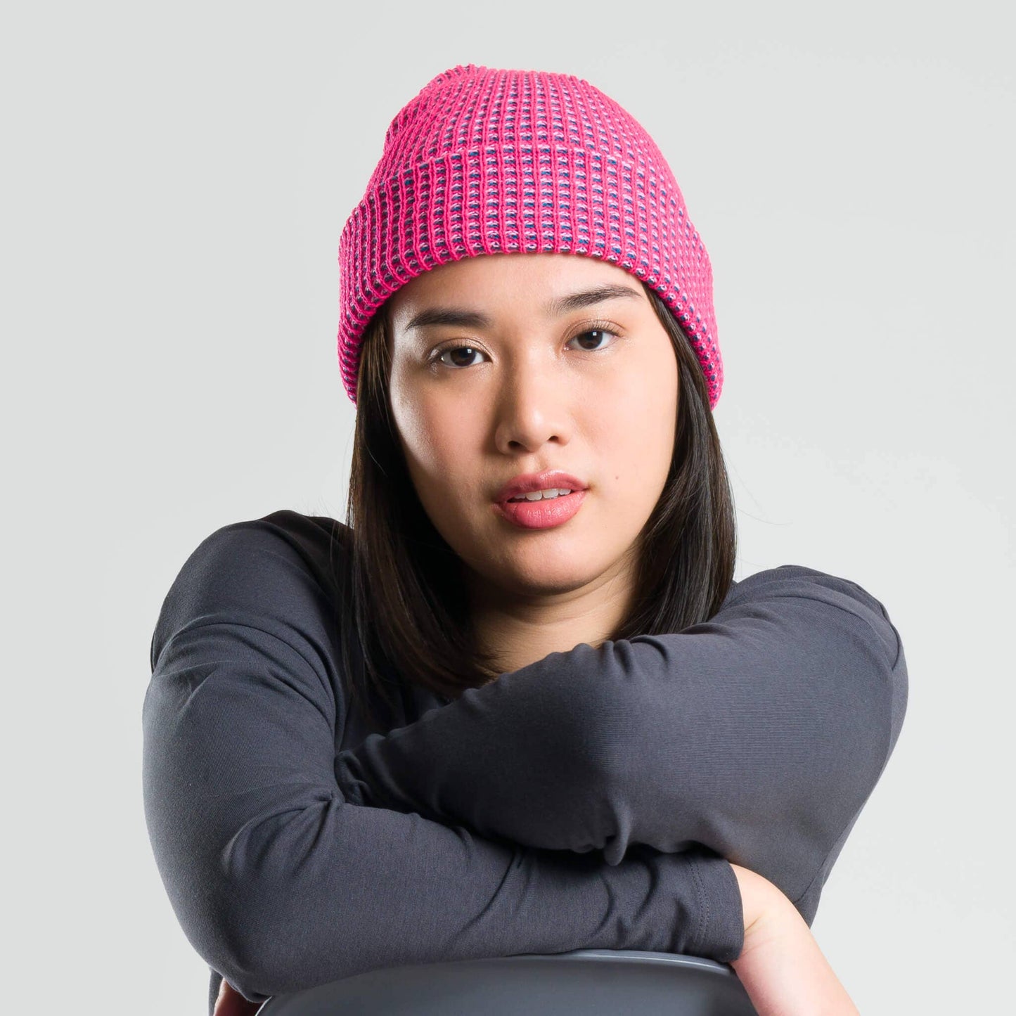Simple Grid Knit Beanie | Stone Blue